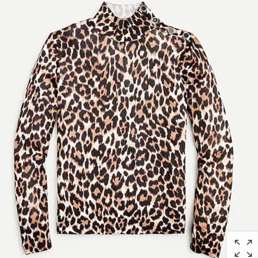 JCrew Silk-Blend shoulder-button leopard sweater